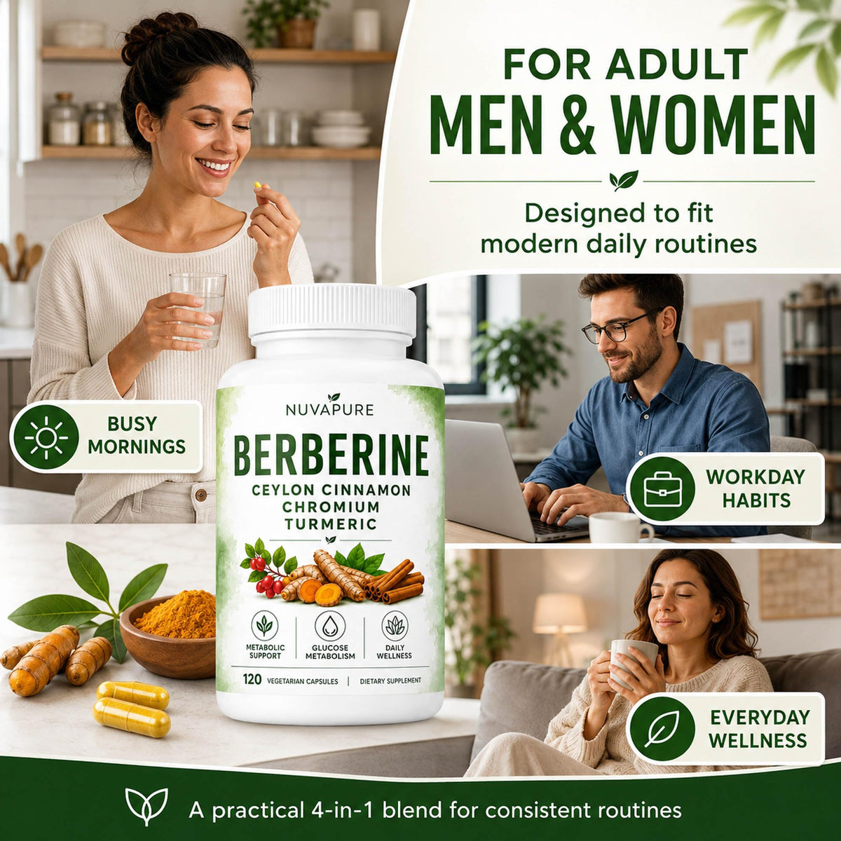 Berberine with Ceylon Cinnamon, Chromium & Turmeric, 120 Vegetarian Capsules A3167