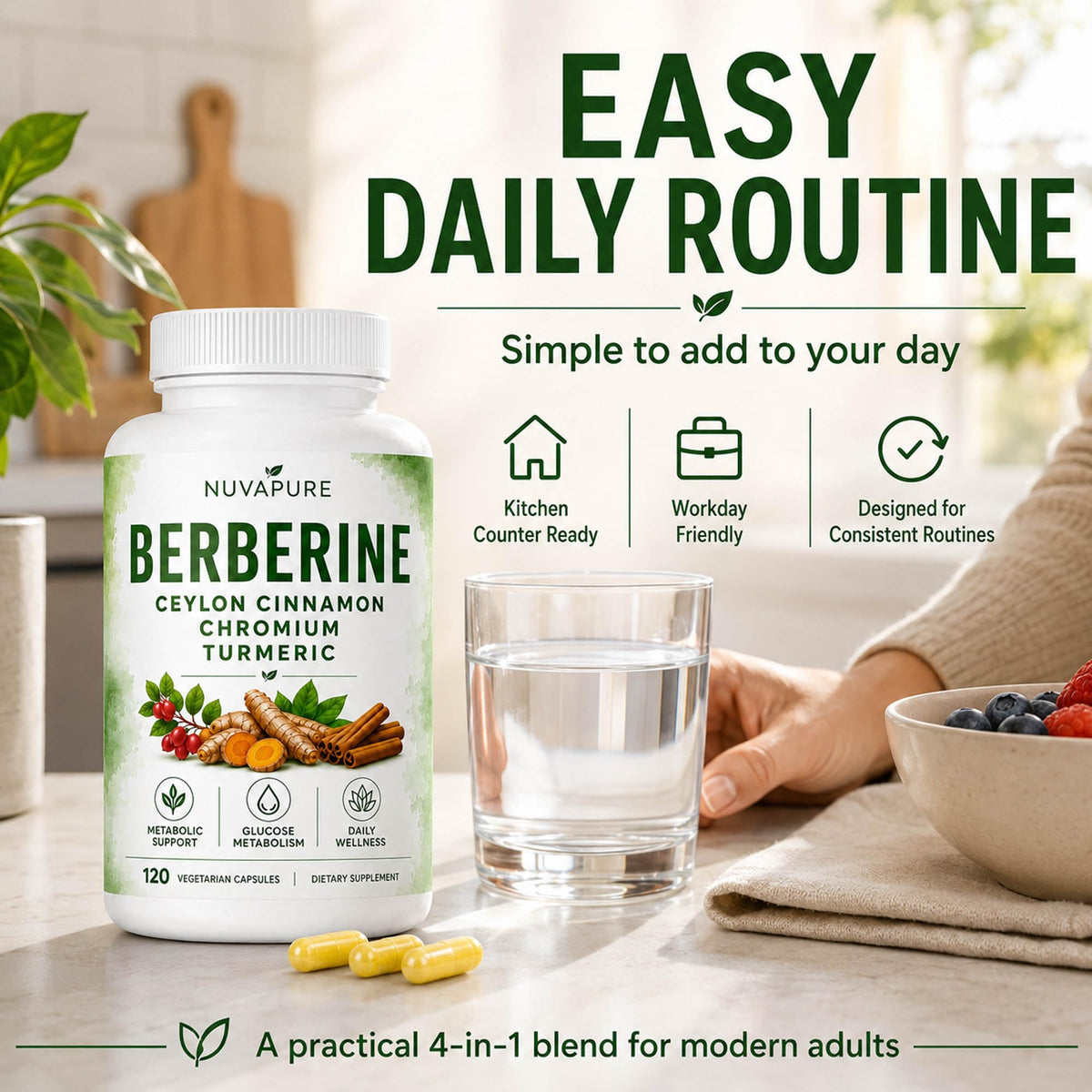 Berberine with Ceylon Cinnamon, Chromium & Turmeric, 120 Vegetarian Capsules A3167
