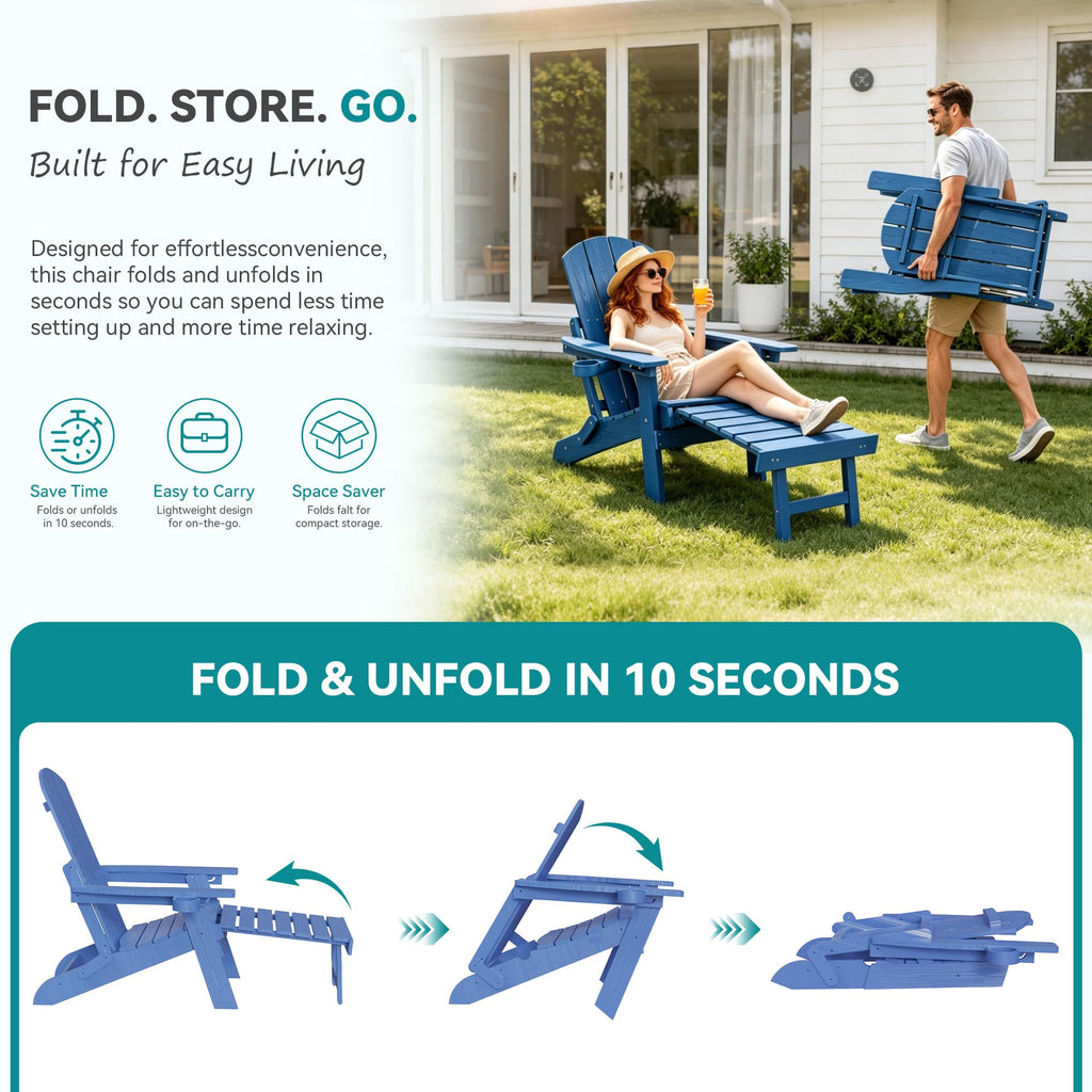 Folding Adjustable Adirondack Chairs Set of 2 with Footrest U602