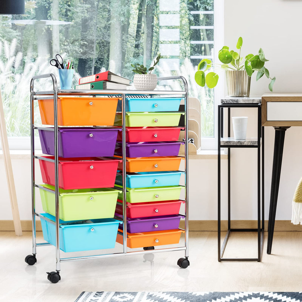 15 Drawer Rolling Storage Cart with Lockable Wheels L3189