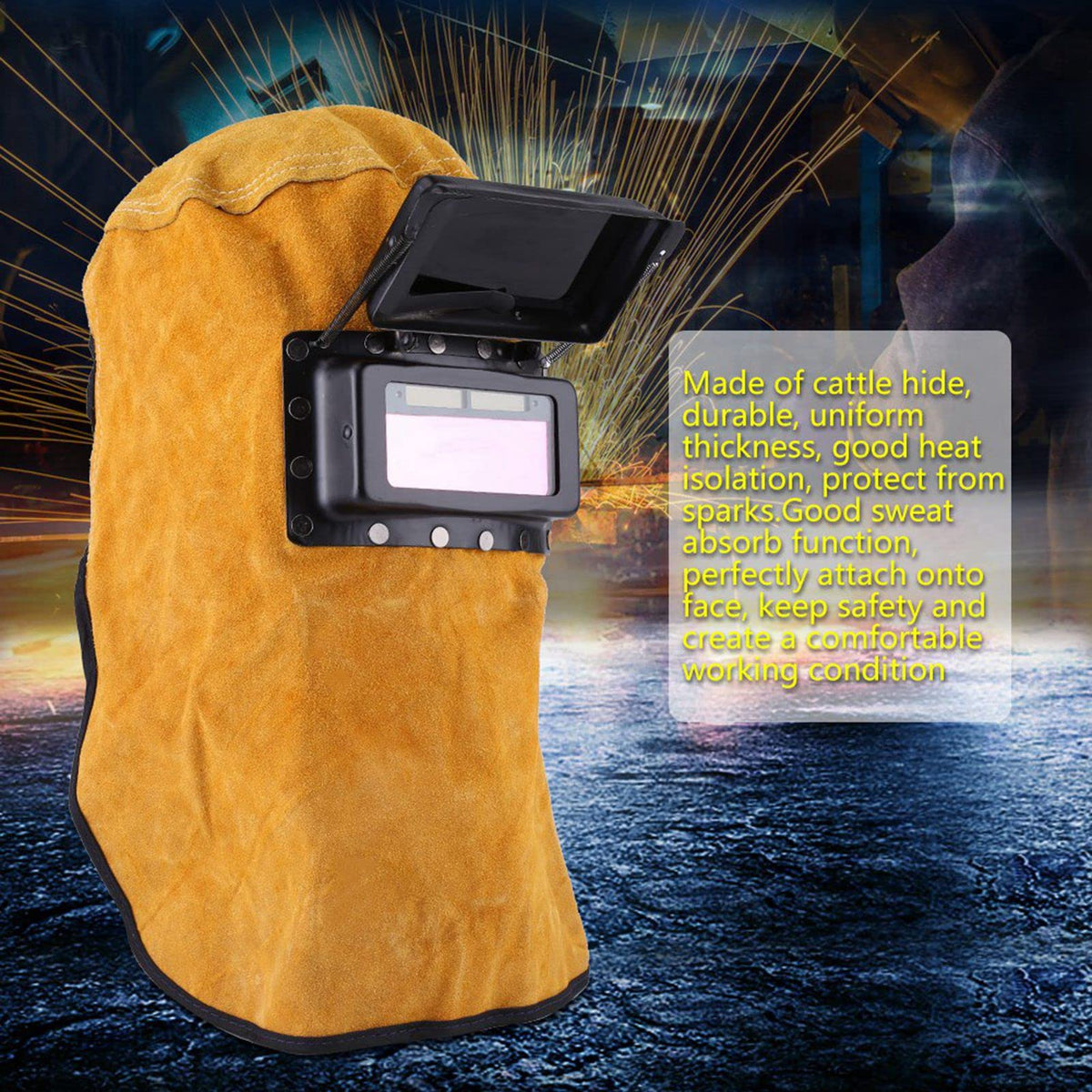 Leather Welding Hood with Auto Darkening Lens F103282