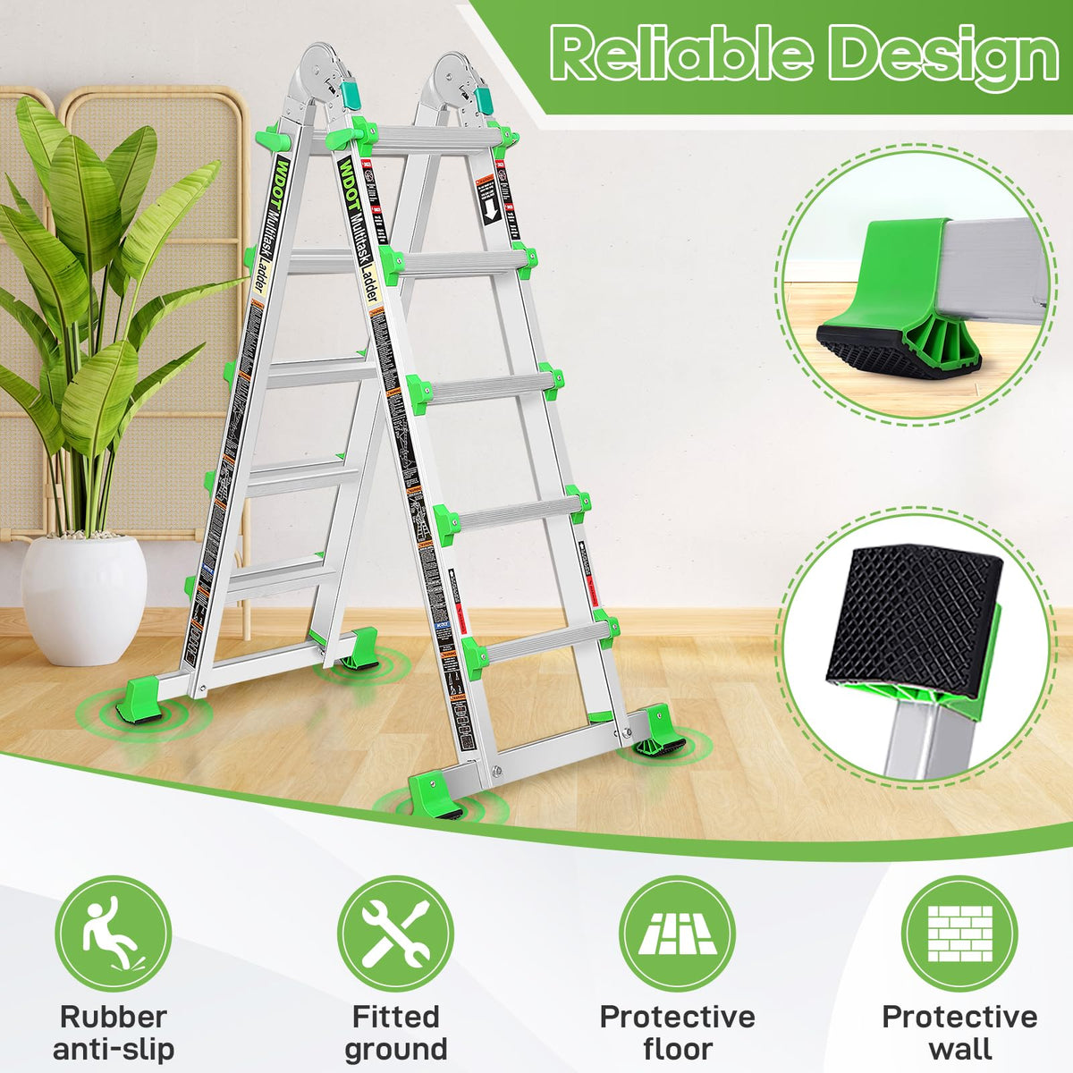 5 Step 17 Ft Anti-Slip Aluminum Folding Ladder W336