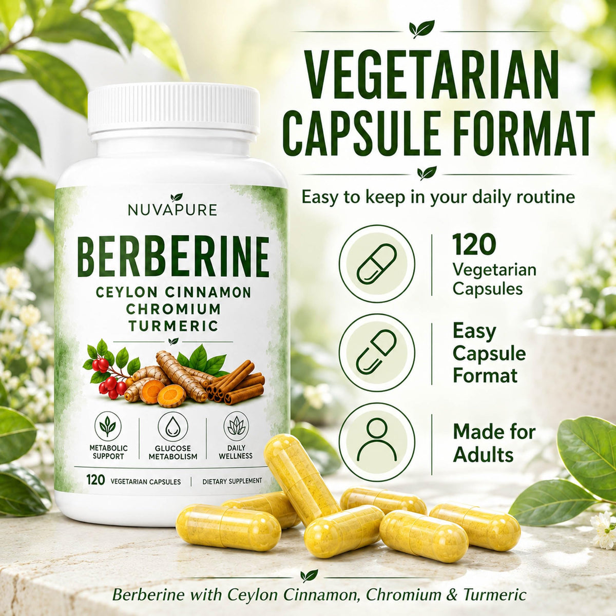 Berberine with Ceylon Cinnamon, Chromium & Turmeric, 120 Vegetarian Capsules A3167