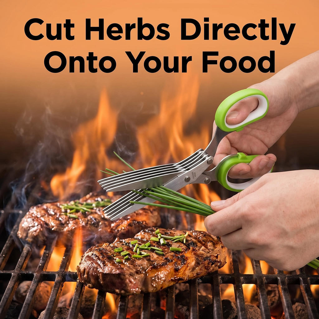 Stainless Steel 2 in 1 Garlic Press and Herb Scissors I8383