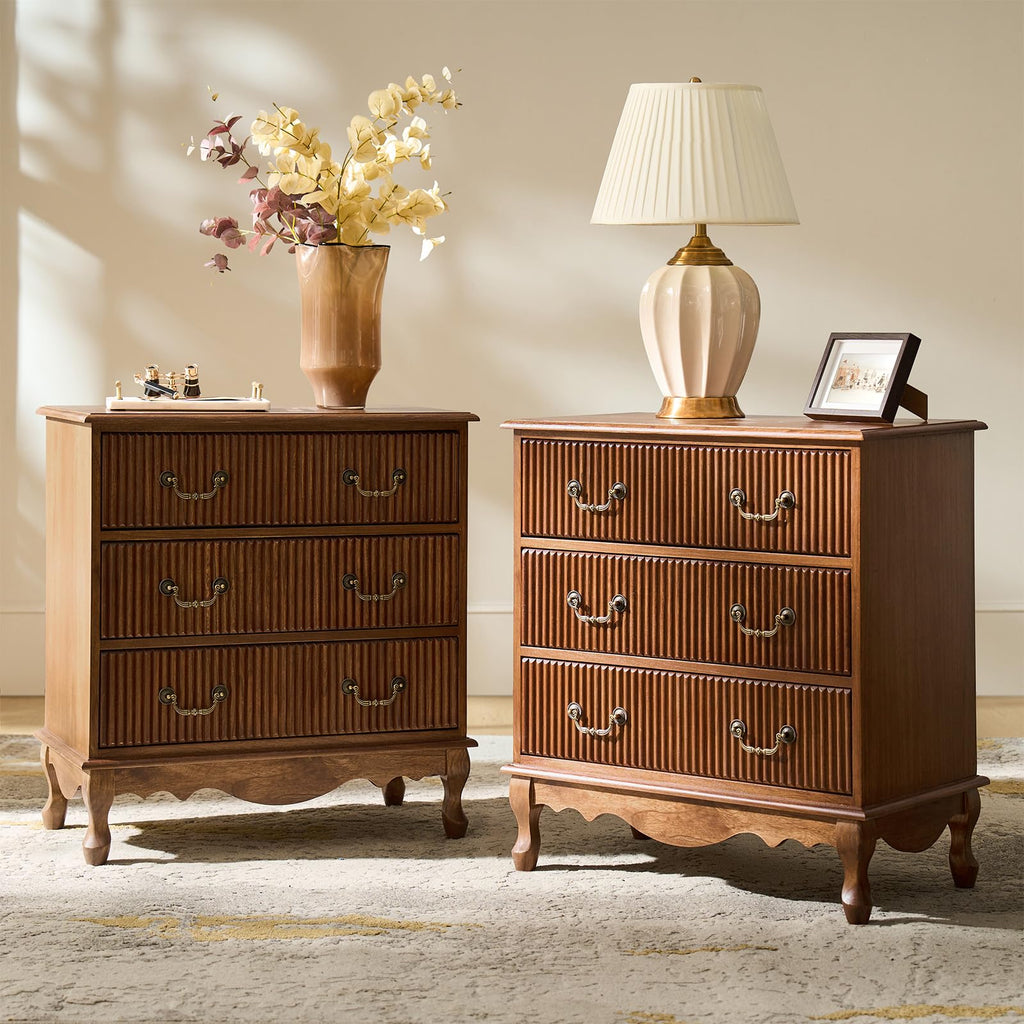 Set of 2 Wood Side Table with 3 Drawers and Charging Station R476