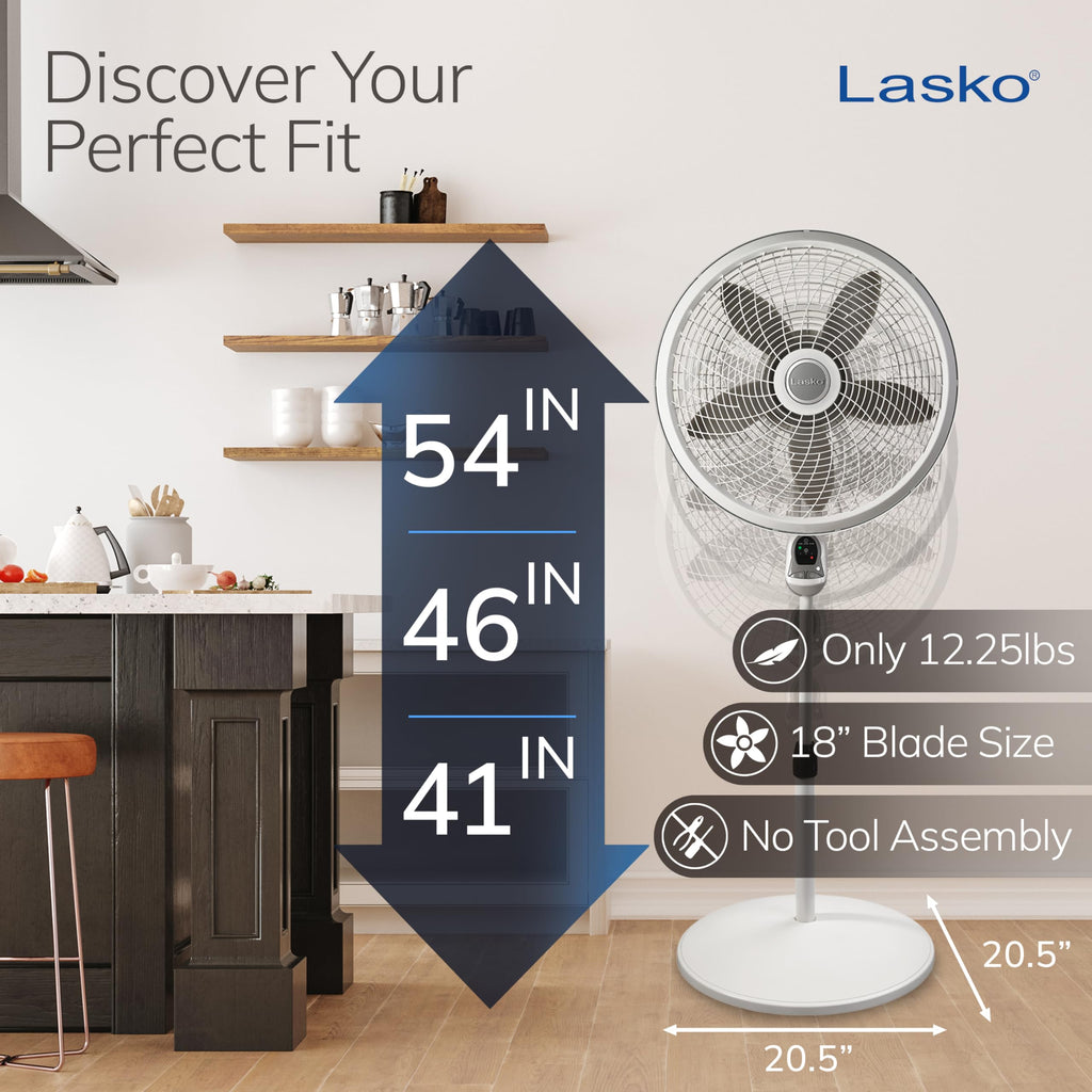 Adjustable 3 Speed 18" White Pedestal Fan V23161