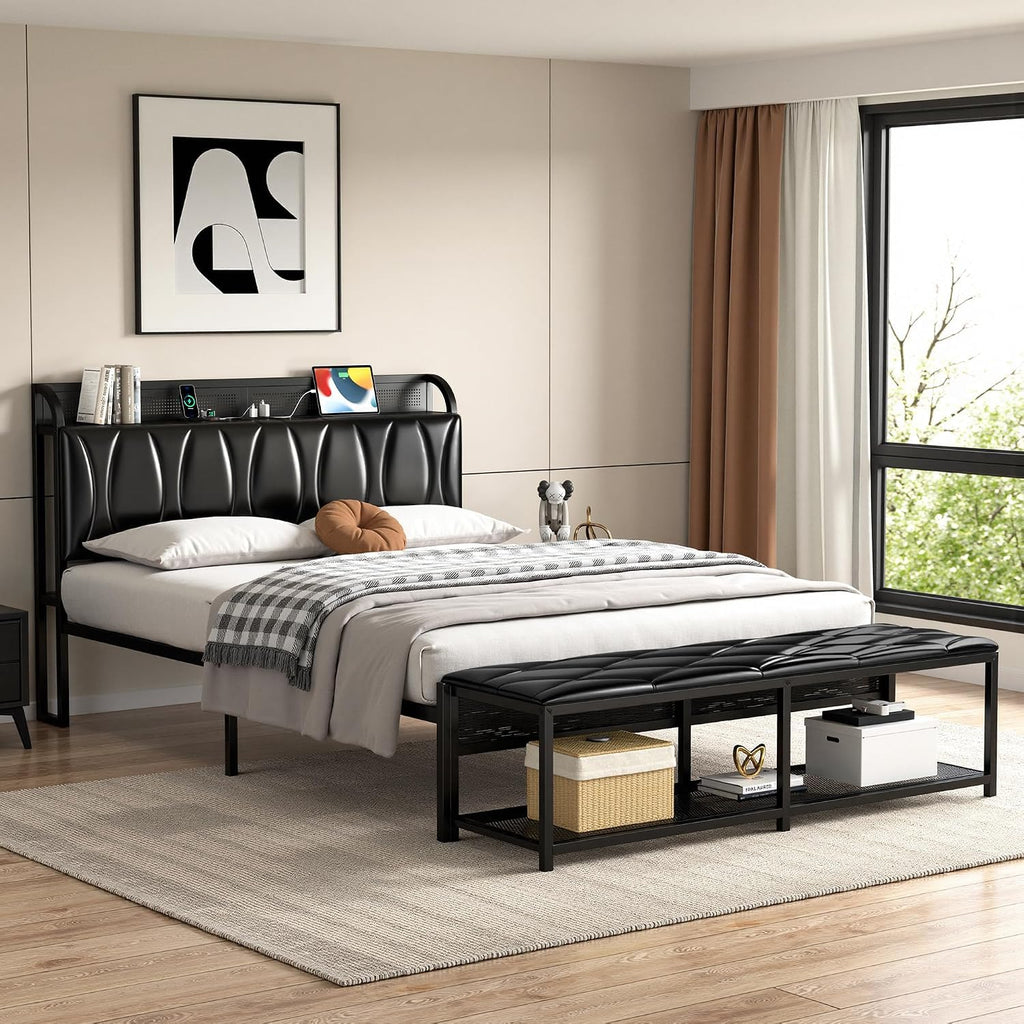 Black Full Size Upholstered Bed Frame with Storage I852