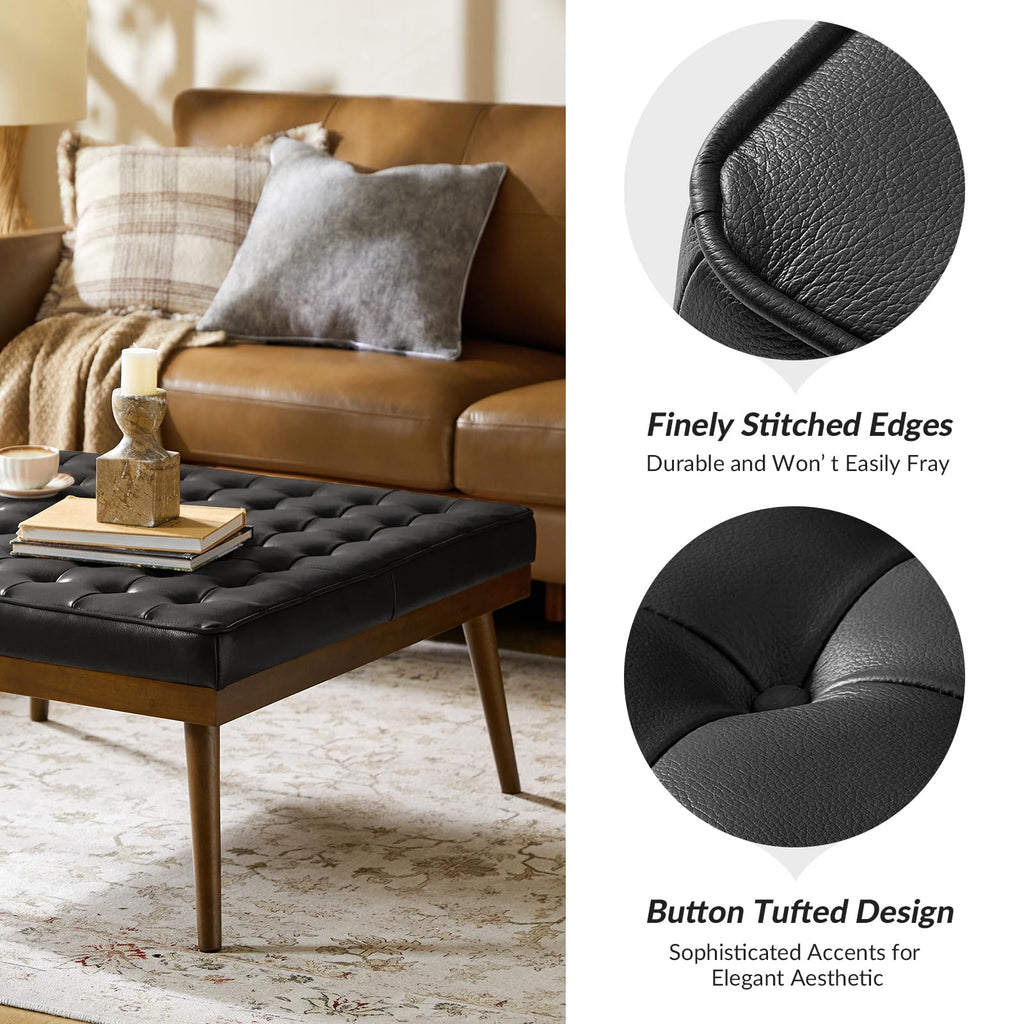 36" Genuine Leather Square Tufted Ottoman J7876