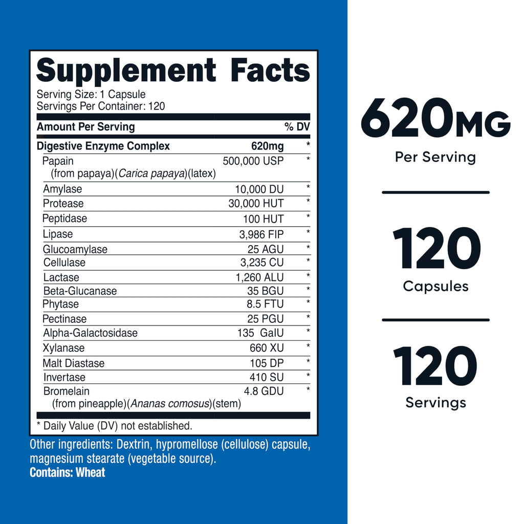 Digestive Enzymes 620mg 120 Capsules T65890
