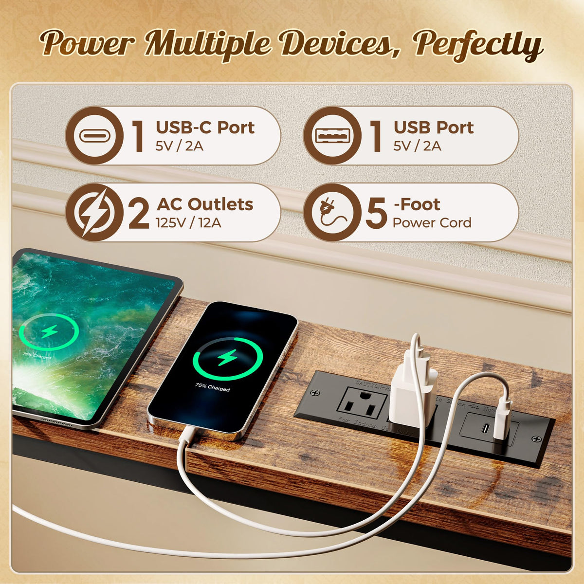 118 Inch Sofa Table with Power Outlets Y3650