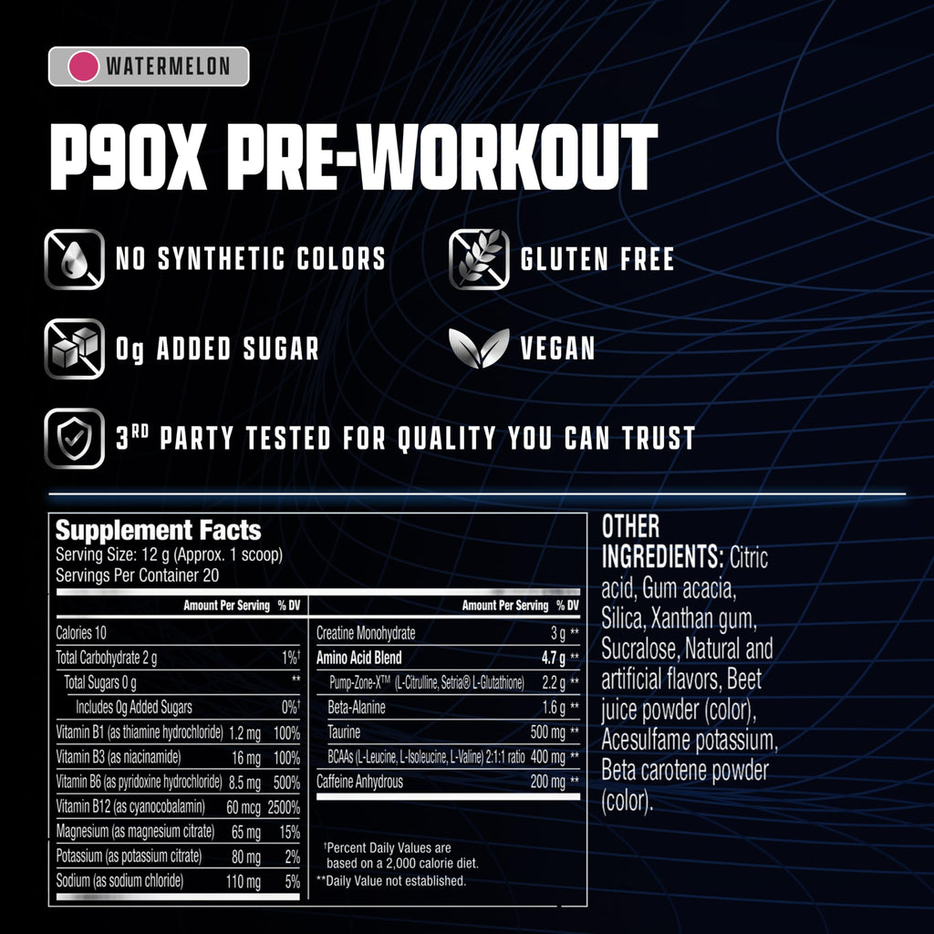 Pre-Workout Powder with Caffeine, Creatine, Beta-Alanine, BCAAs, 20 Servings Watermelon Y3299