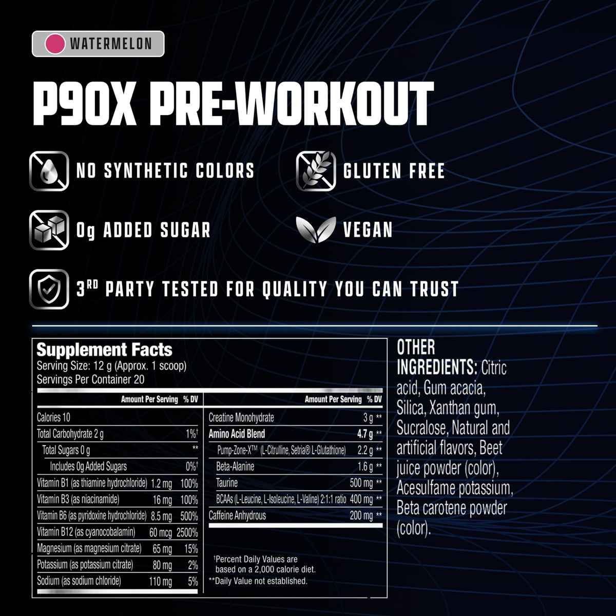Pre-Workout Powder with Caffeine, Creatine, Beta-Alanine, BCAAs, 20 Servings Watermelon Y3299