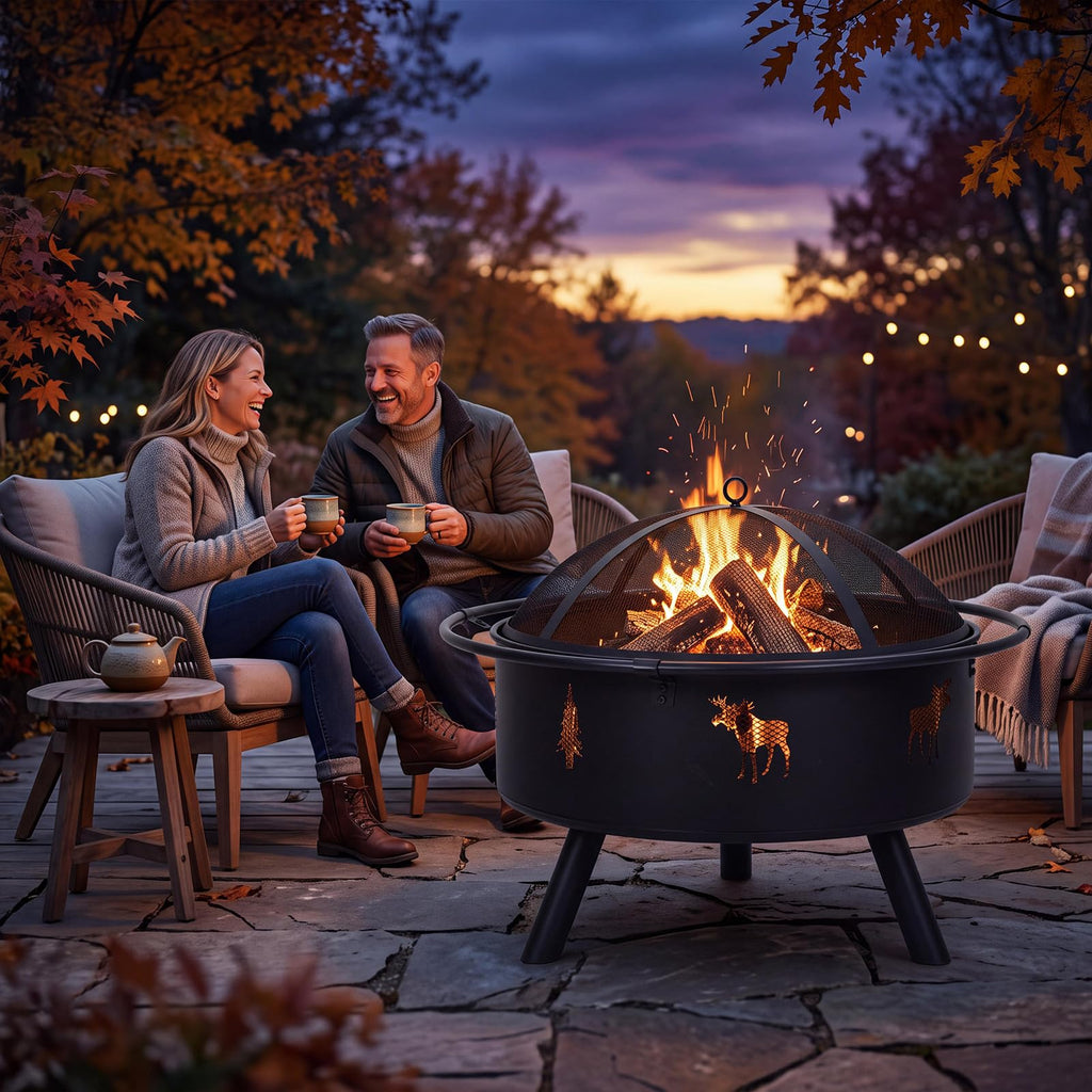 32" Round Wood Burning Fire Pit with Screen F967