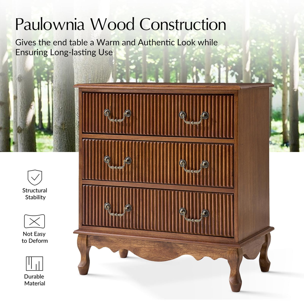 Set of 2 Wood Side Table with 3 Drawers and Charging Station R476