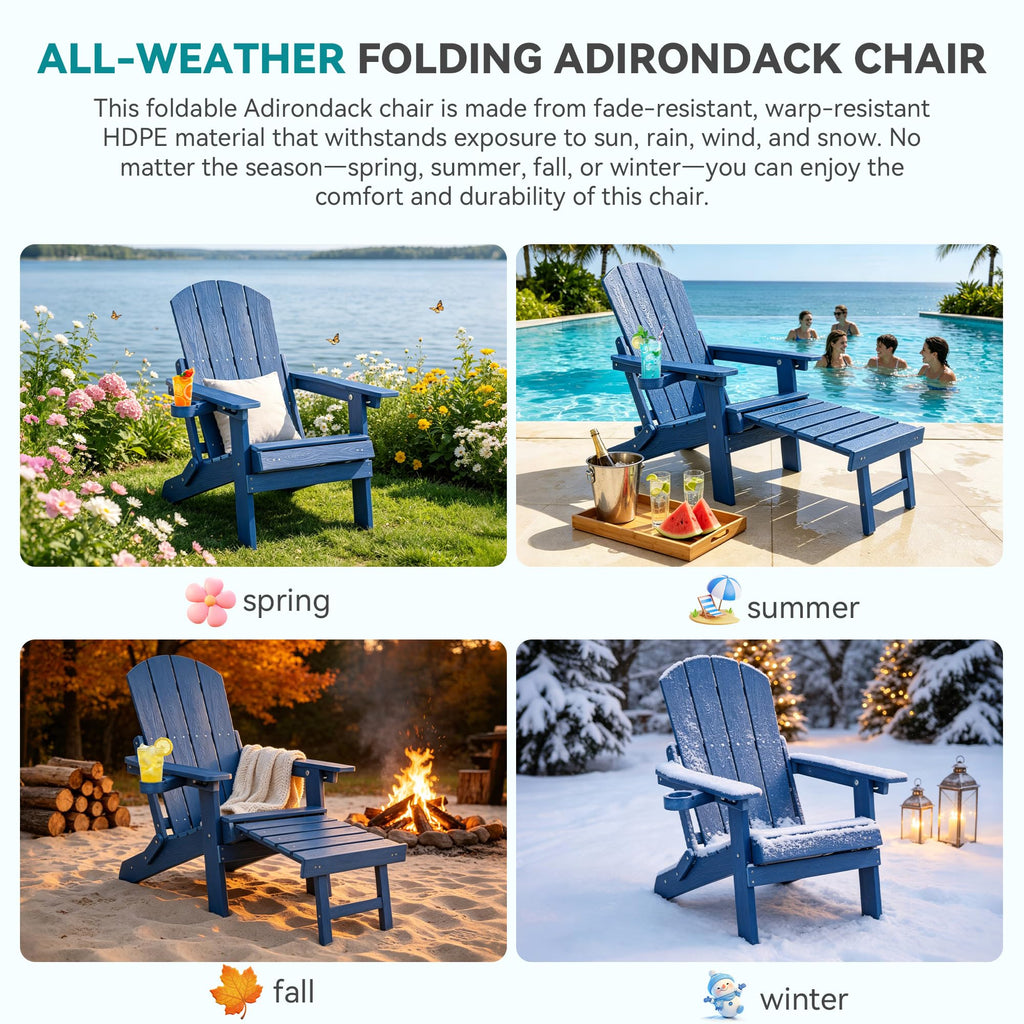 Folding Adjustable Adirondack Chairs Set of 2 with Footrest U602