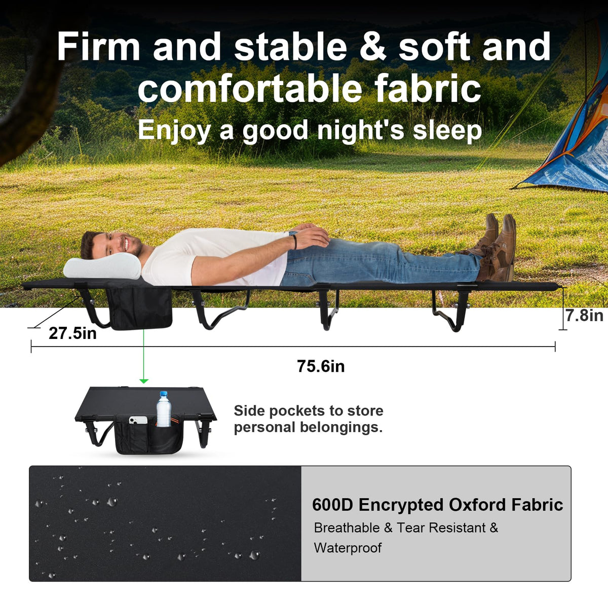 Ultralight Folding Camping Cot 4-Legs 352 lbs L85093