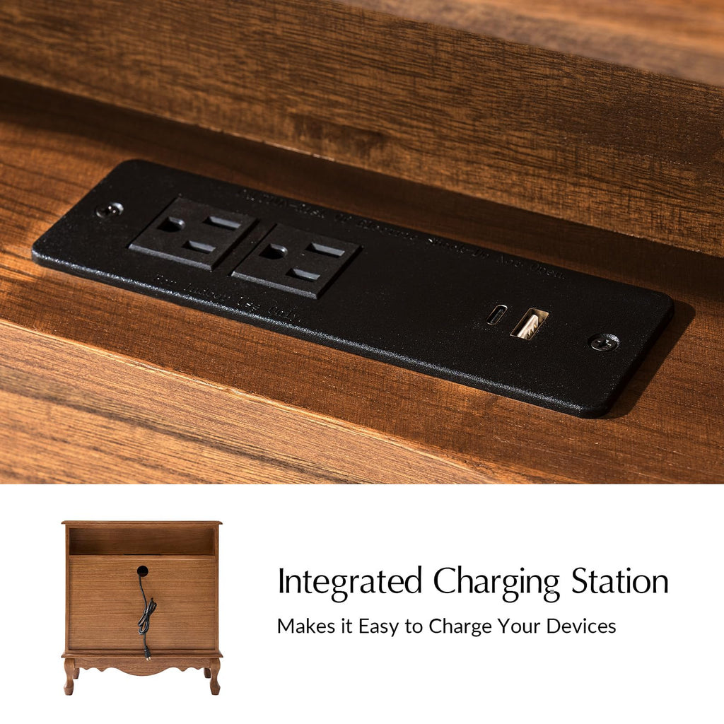 Set of 2 Wood Side Table with 3 Drawers and Charging Station R476