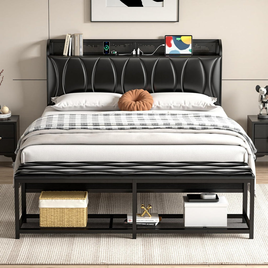 Black Full Size Upholstered Bed Frame with Storage I852
