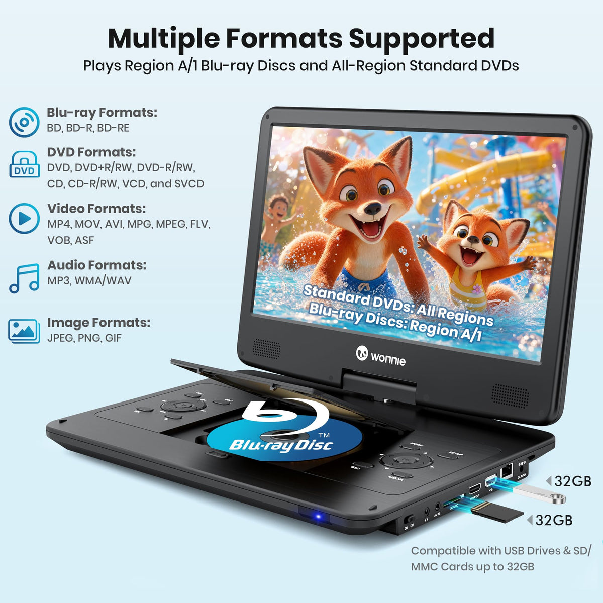 16.9" Portable Blu Ray Player with 14.1" 1080P Swivel Screen A163873