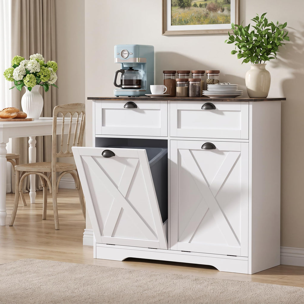 White Tilt Out Trash Cabinet F720139