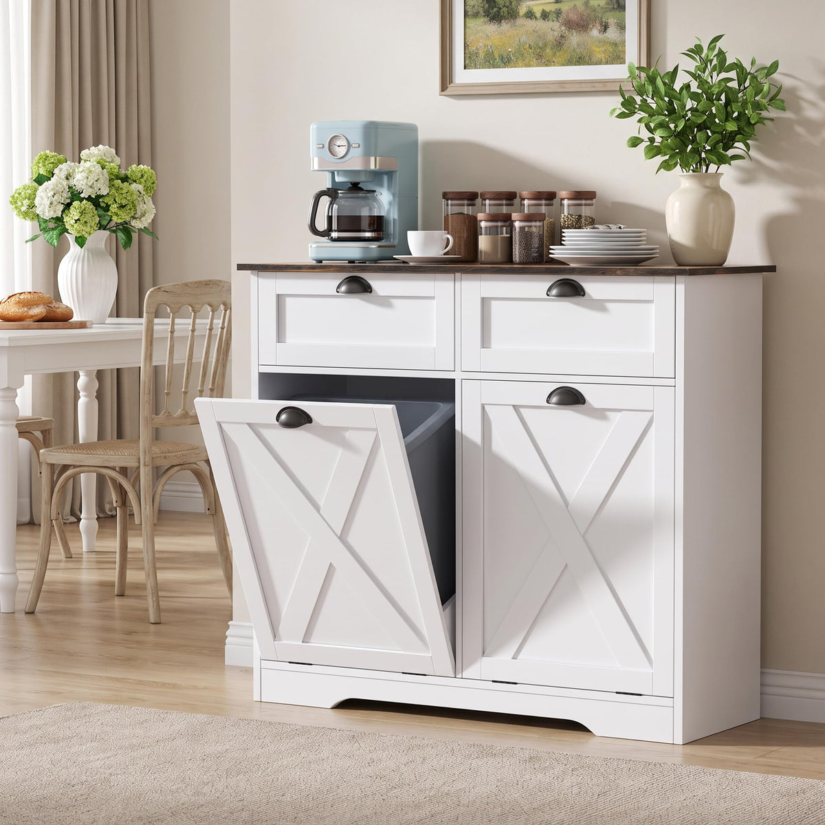 White Tilt Out Trash Cabinet F720139