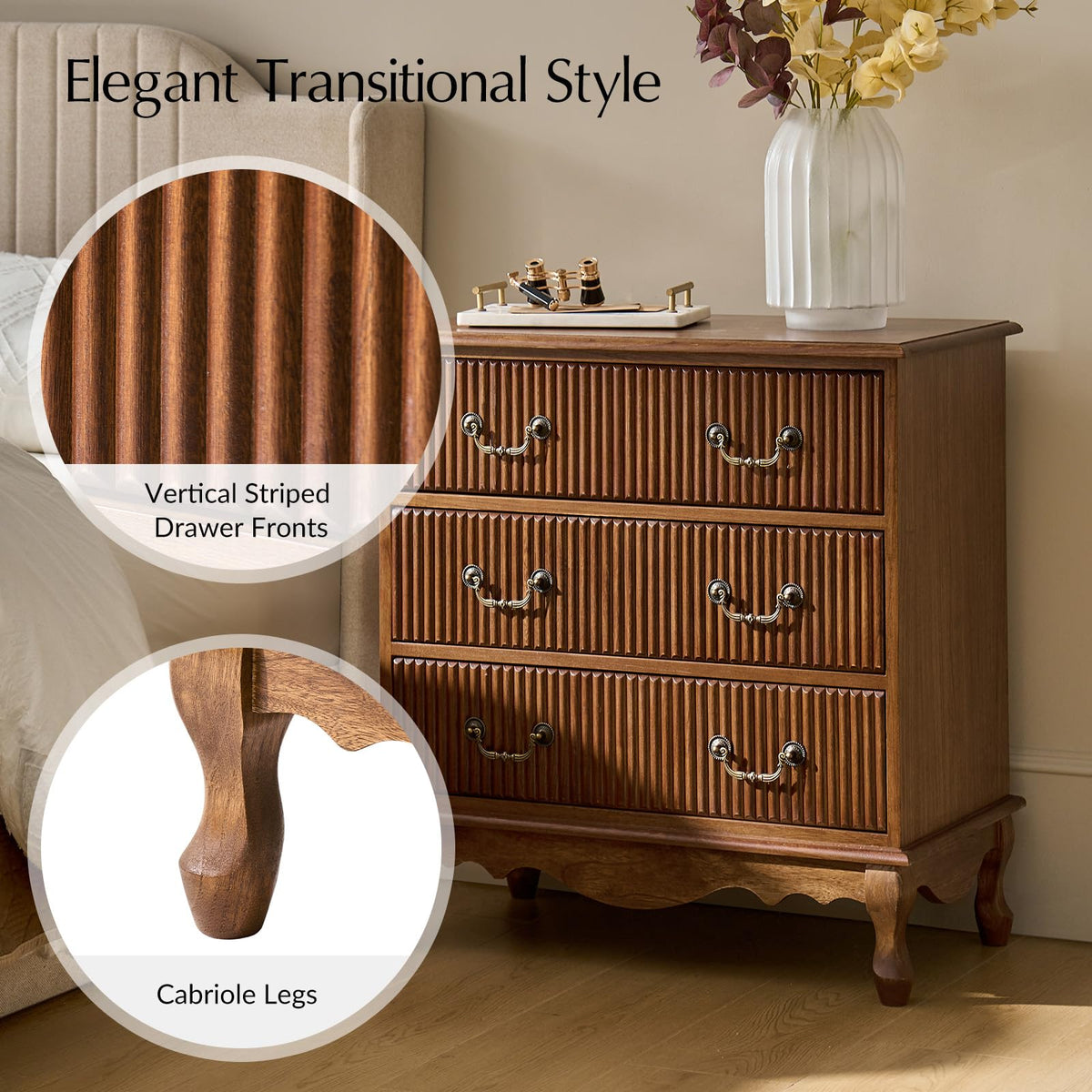Set of 2 Wood Side Table with 3 Drawers and Charging Station R476