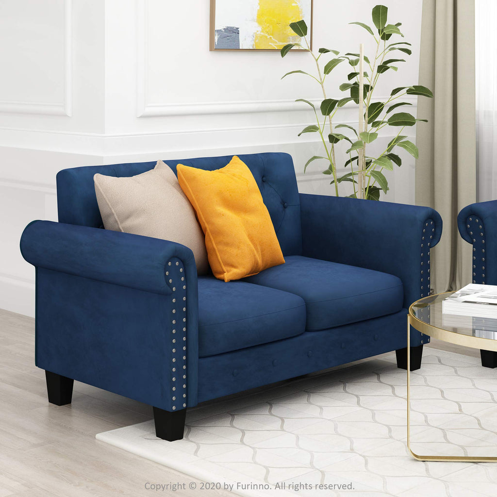 Navy Velvet 2-Seater Loveseat Sofa F859414