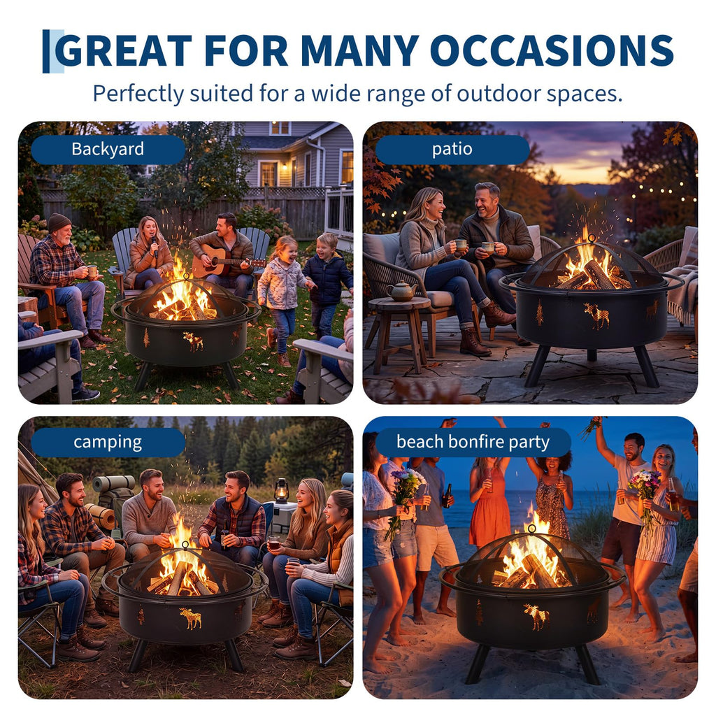 32" Round Wood Burning Fire Pit with Screen F967