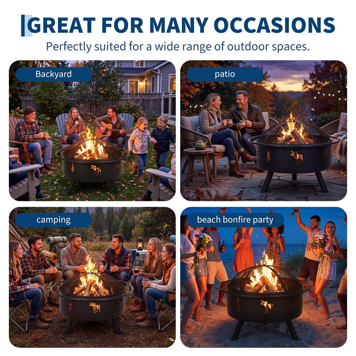 32" Round Wood Burning Fire Pit with Screen F967