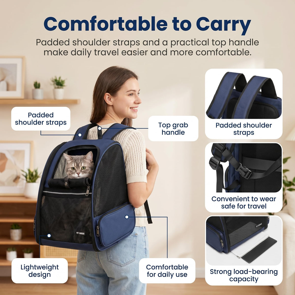 Blue Expandable Cat Carrier Backpack V8355
