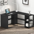 Black L-Shaped Wood Corner Desk with Storage K69805