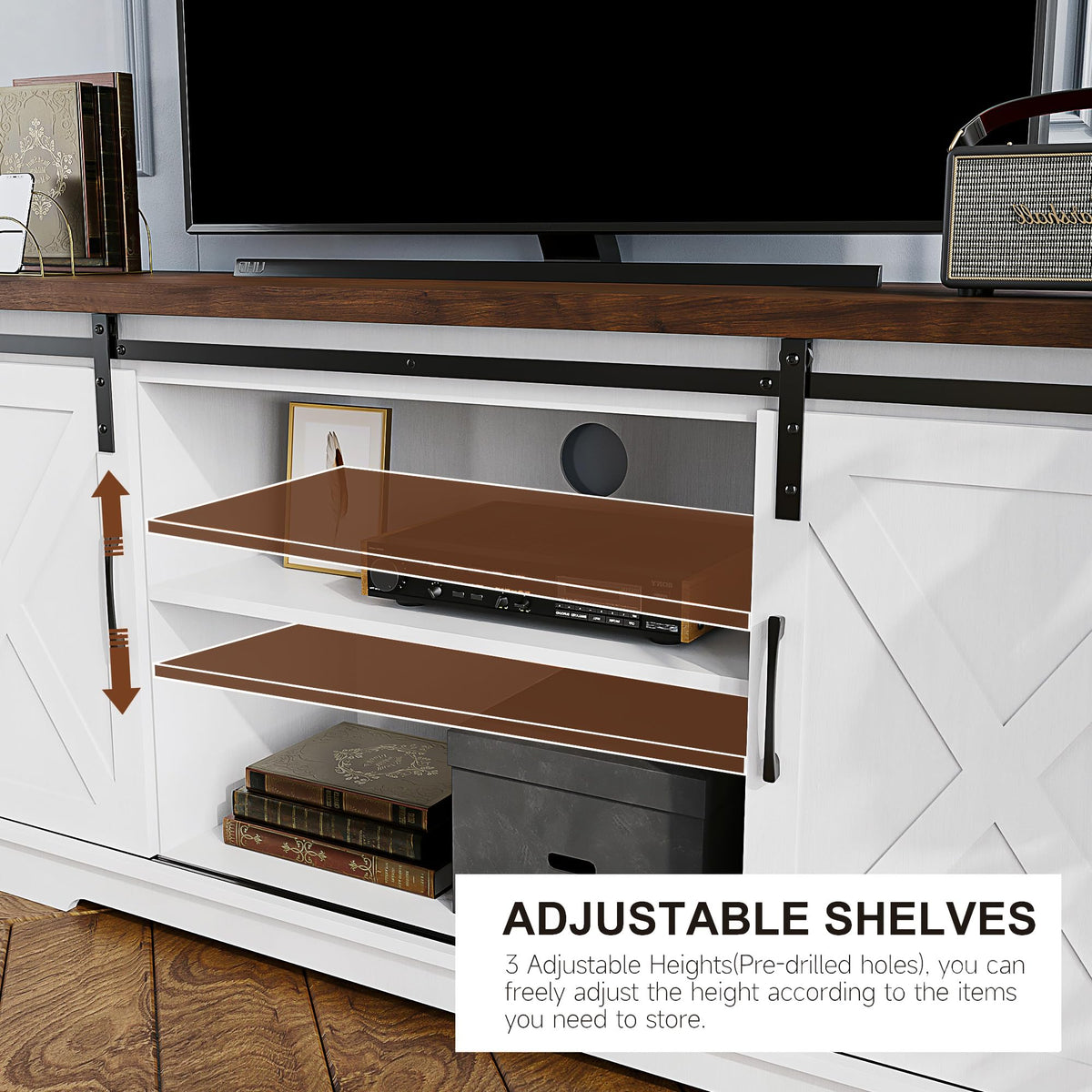 White Wood TV Stand with Sliding Barn Doors L507