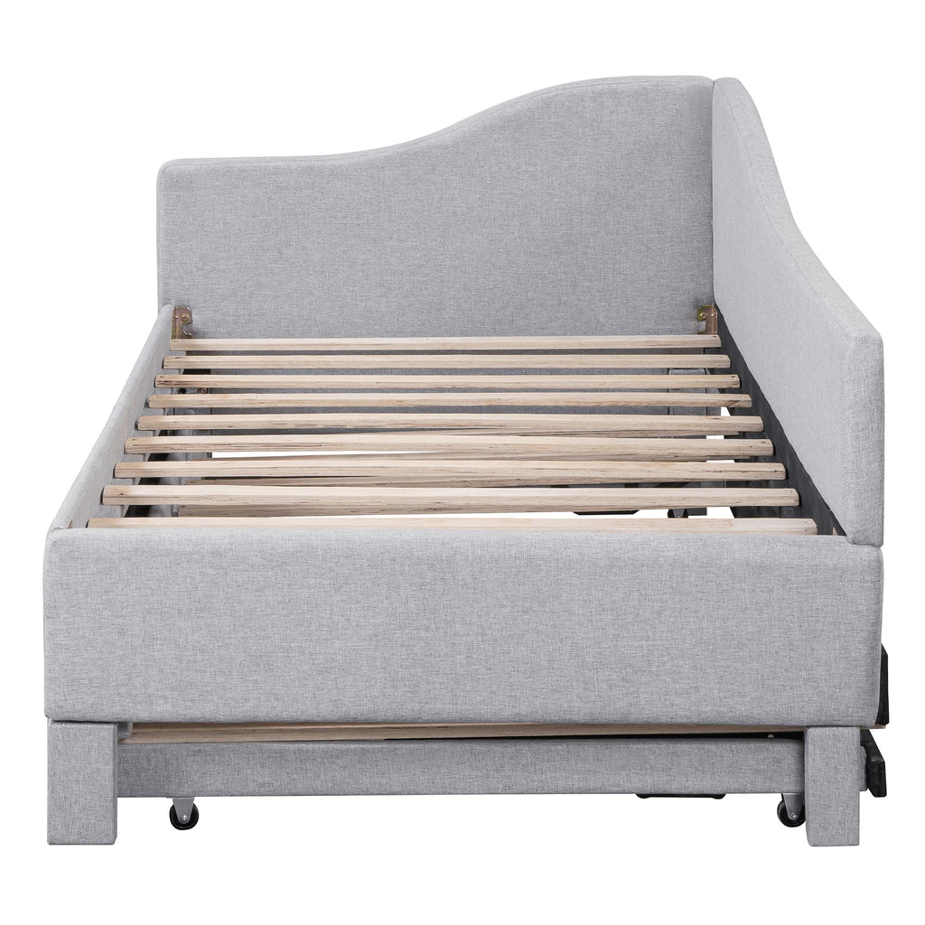 Twin Size Linen Extendable Upholstered Daybed with Pop Up Trundle U252