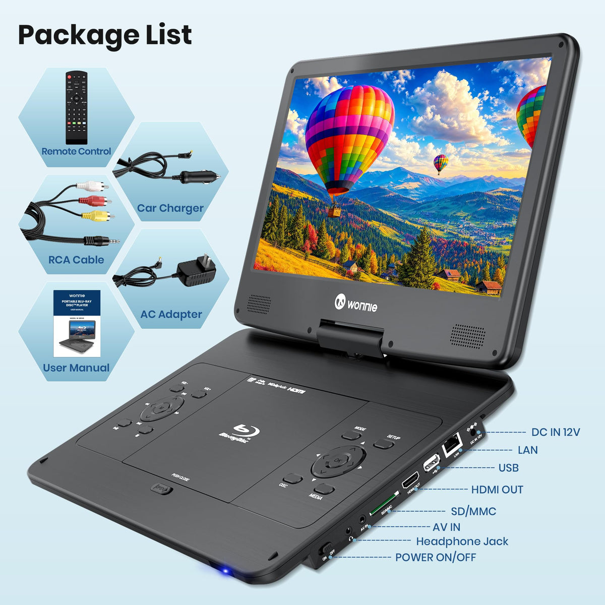 16.9" Portable Blu Ray Player with 14.1" 1080P Swivel Screen A163873