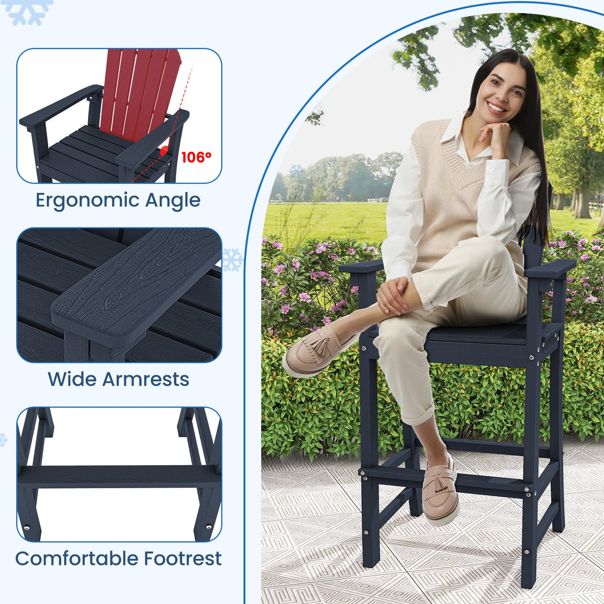 Navy Blue HDPE Resin Adirondack Chair C982