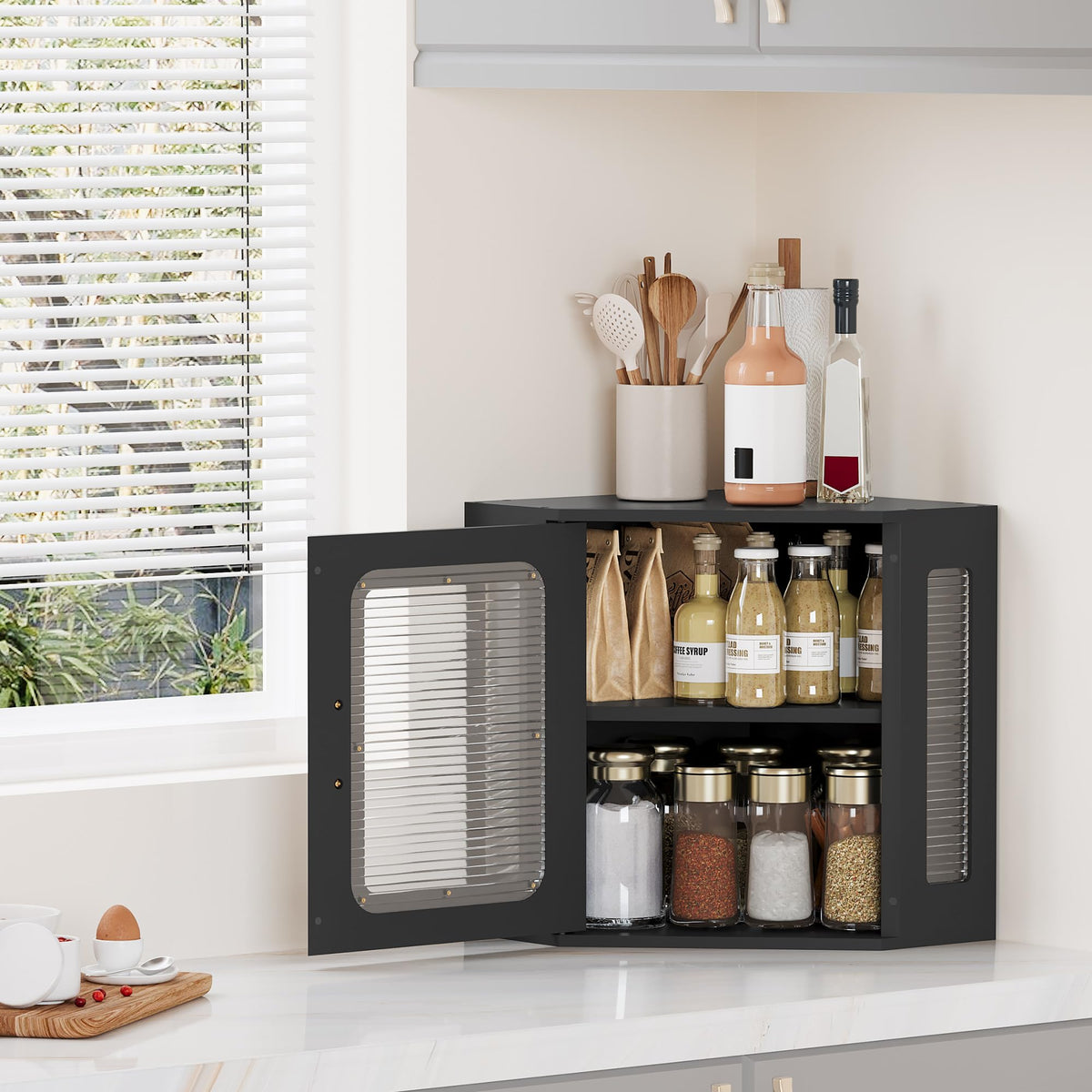 Large Black Wooden Bread Box with Acrylic Window G328