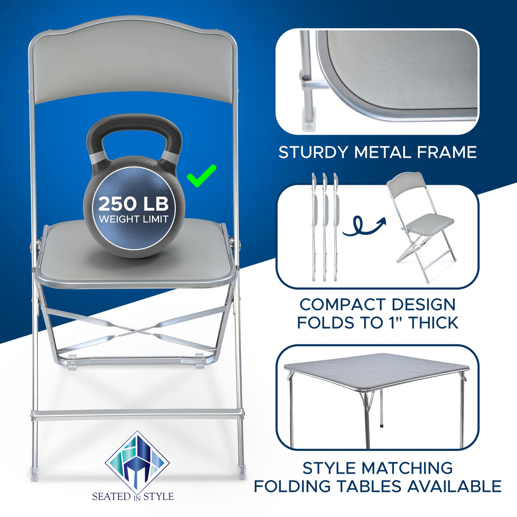 Folding Chairs with Padded Seats 4 Pack Heavy-Duty Steel Frame T8087
