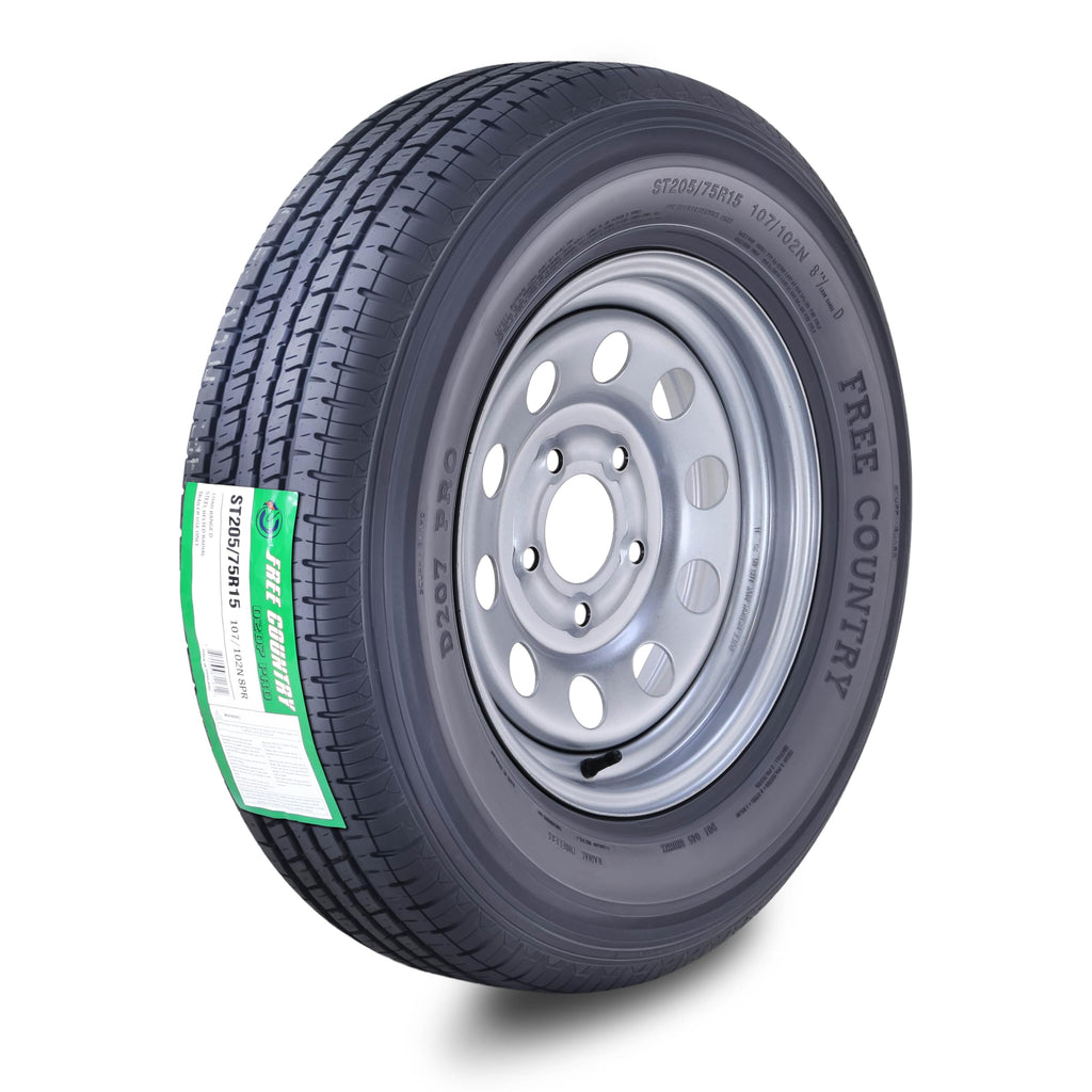 Trailer Tire Wheel ST205/75R15 8-Ply Silver Mod Rim F109