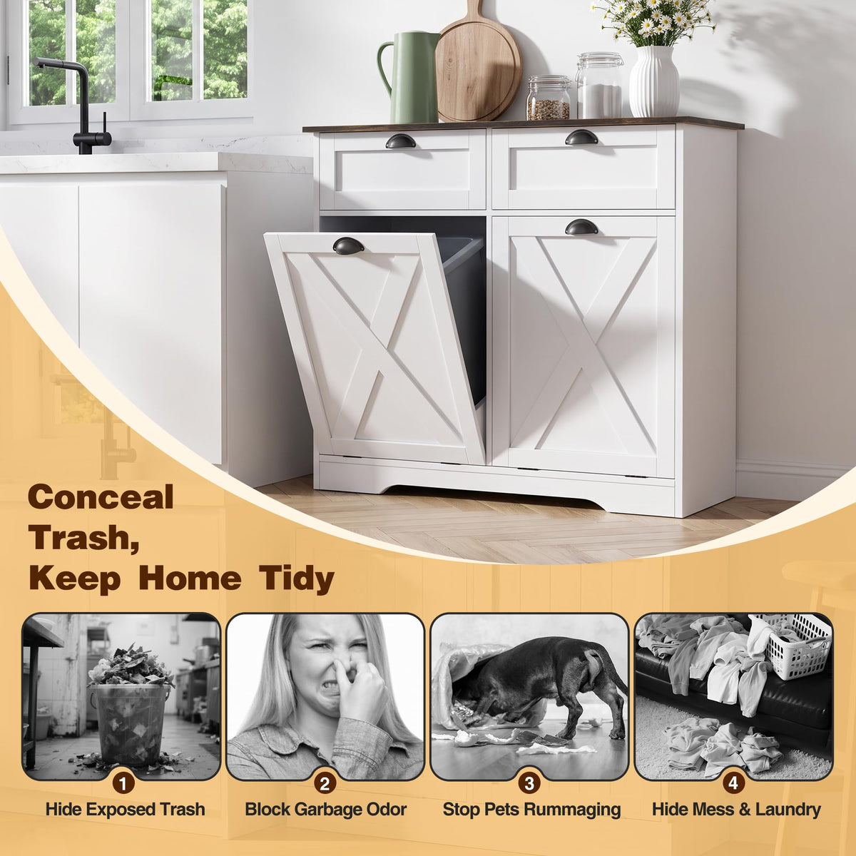 White Tilt Out Trash Cabinet F720139