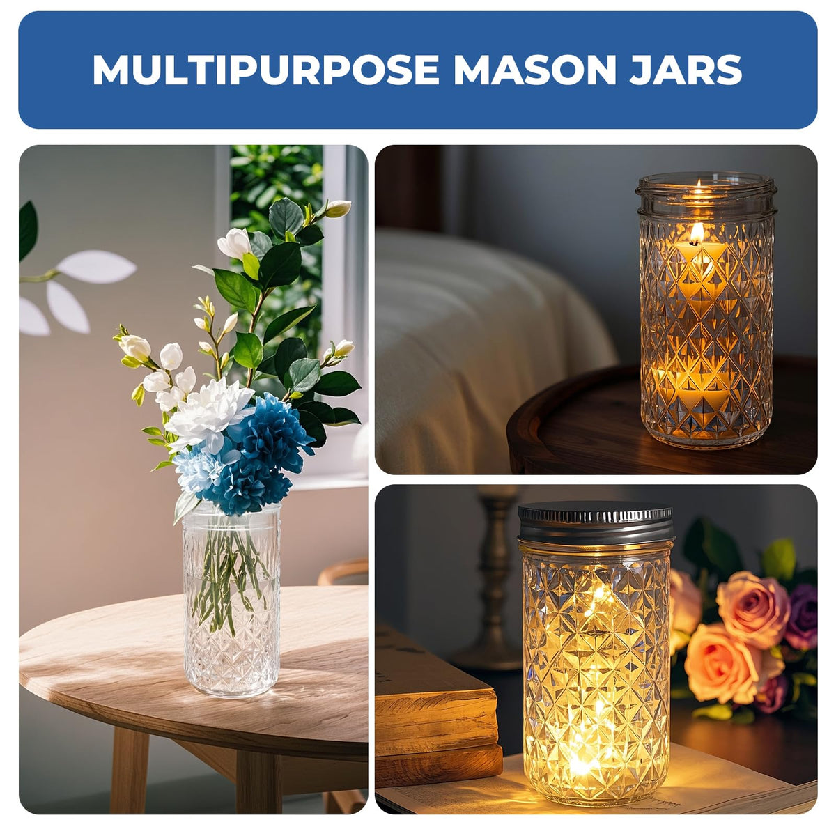 12 oz Regular Mouth Glass Mason Jar 15 Pack M8842