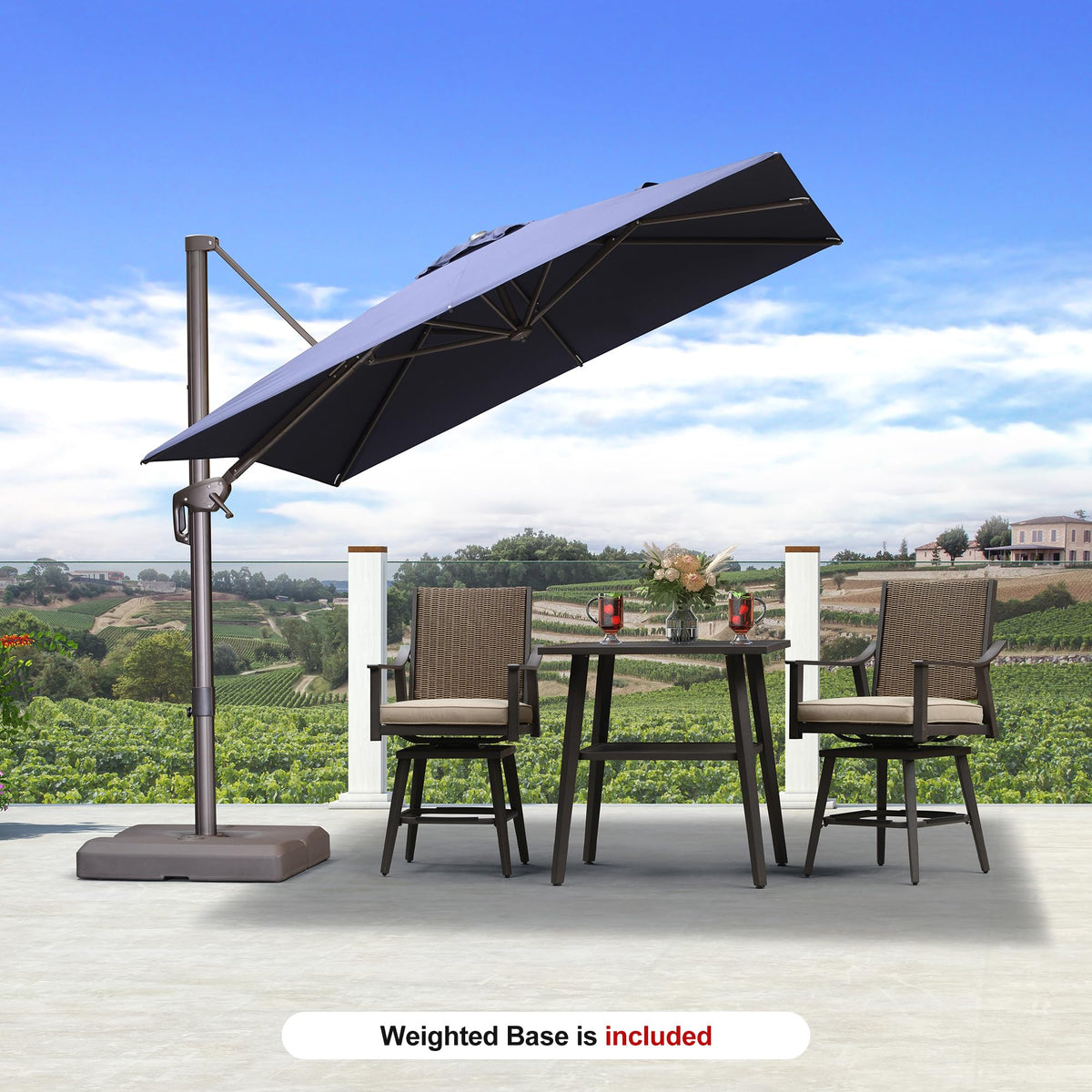 Navy Blue 8' X 8' Cantilever Umbrella with Base U93339