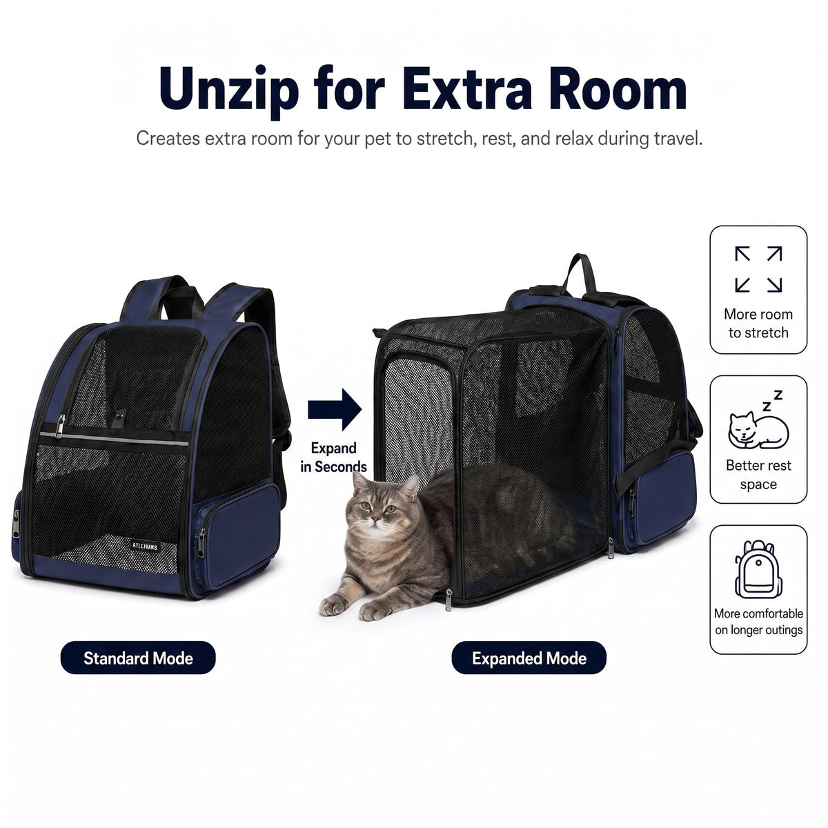 Blue Expandable Cat Carrier Backpack V8355