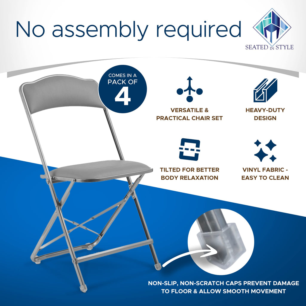 Folding Chairs with Padded Seats 4 Pack Heavy-Duty Steel Frame T8087
