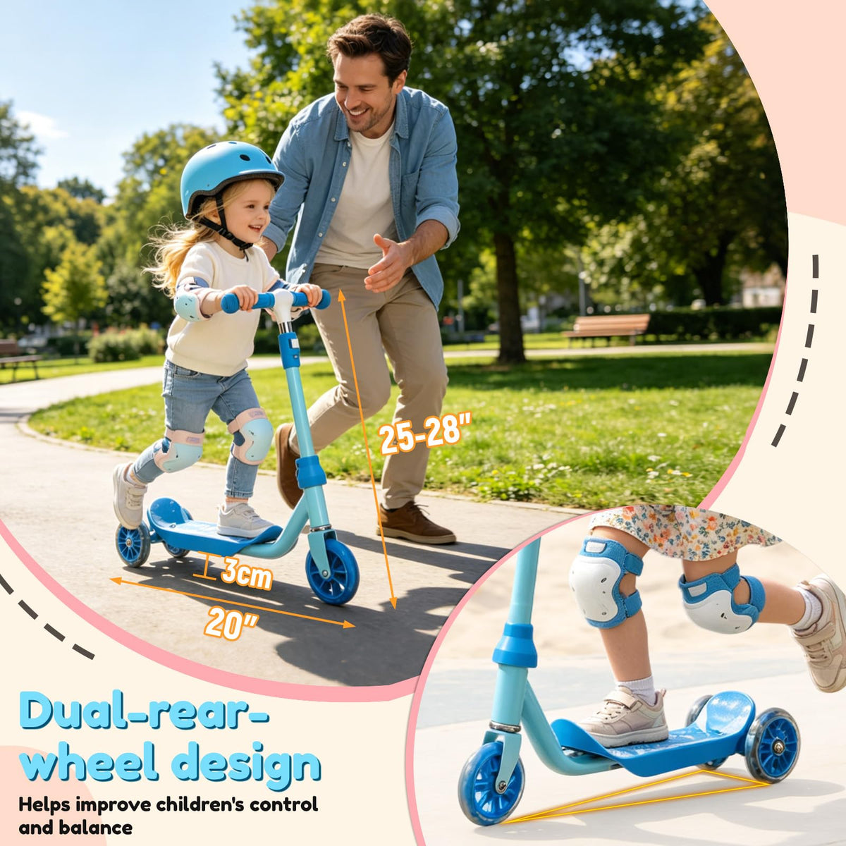 Three Wheel Scooter for Kids 2-5, Light Up Adjustable Height Kick Scooter K4247
