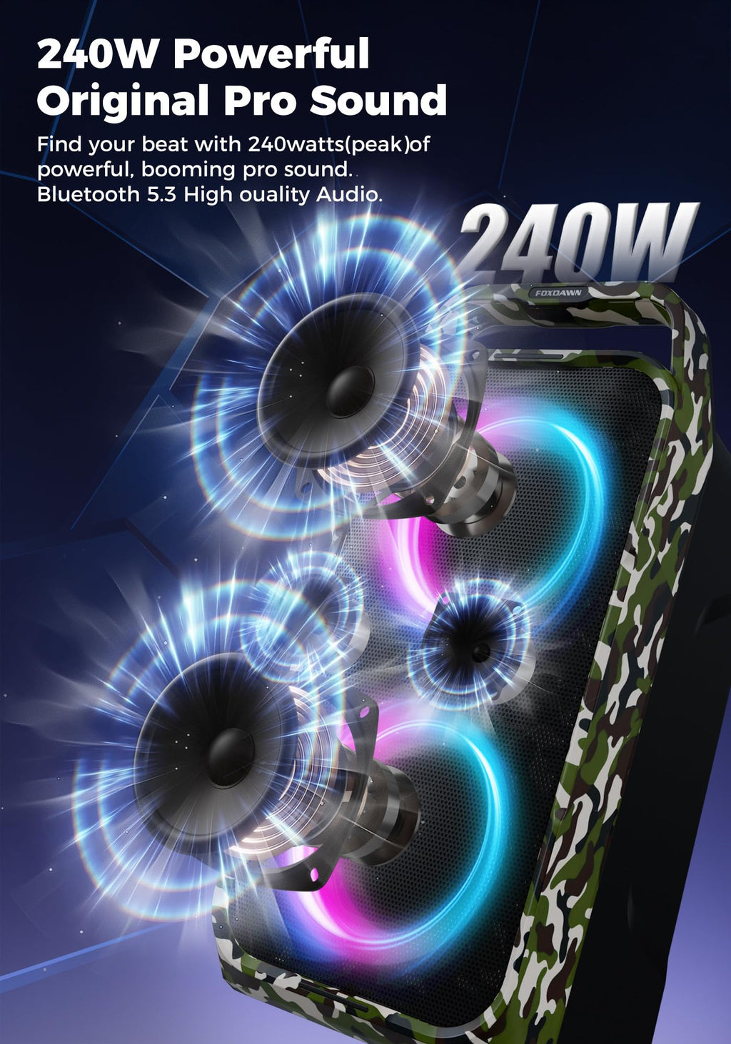 Portable Bluetooth Speaker 240W Loud Bass 15 Hours Battery P12402
