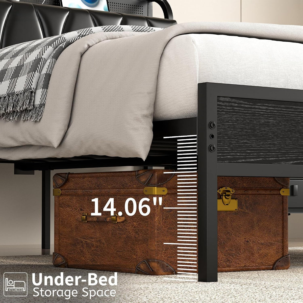 Black Full Size Upholstered Bed Frame with Storage I852