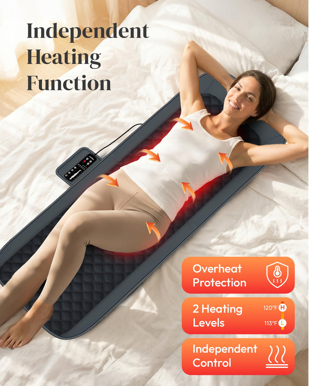 Full Body Massage Mat with Heat, 10-Motor Vibration Massage Pad, Foldable Memory Foam A117