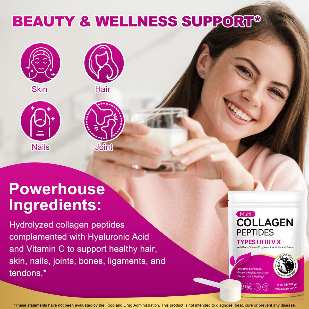 Collagen Peptides Powder, Unflavored Hydrolyzed Protein, 16 oz B52504