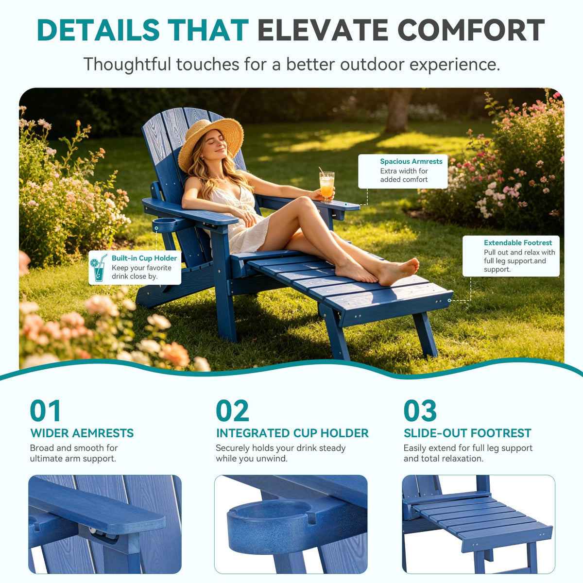 Folding Adjustable Adirondack Chairs Set of 2 with Footrest U602