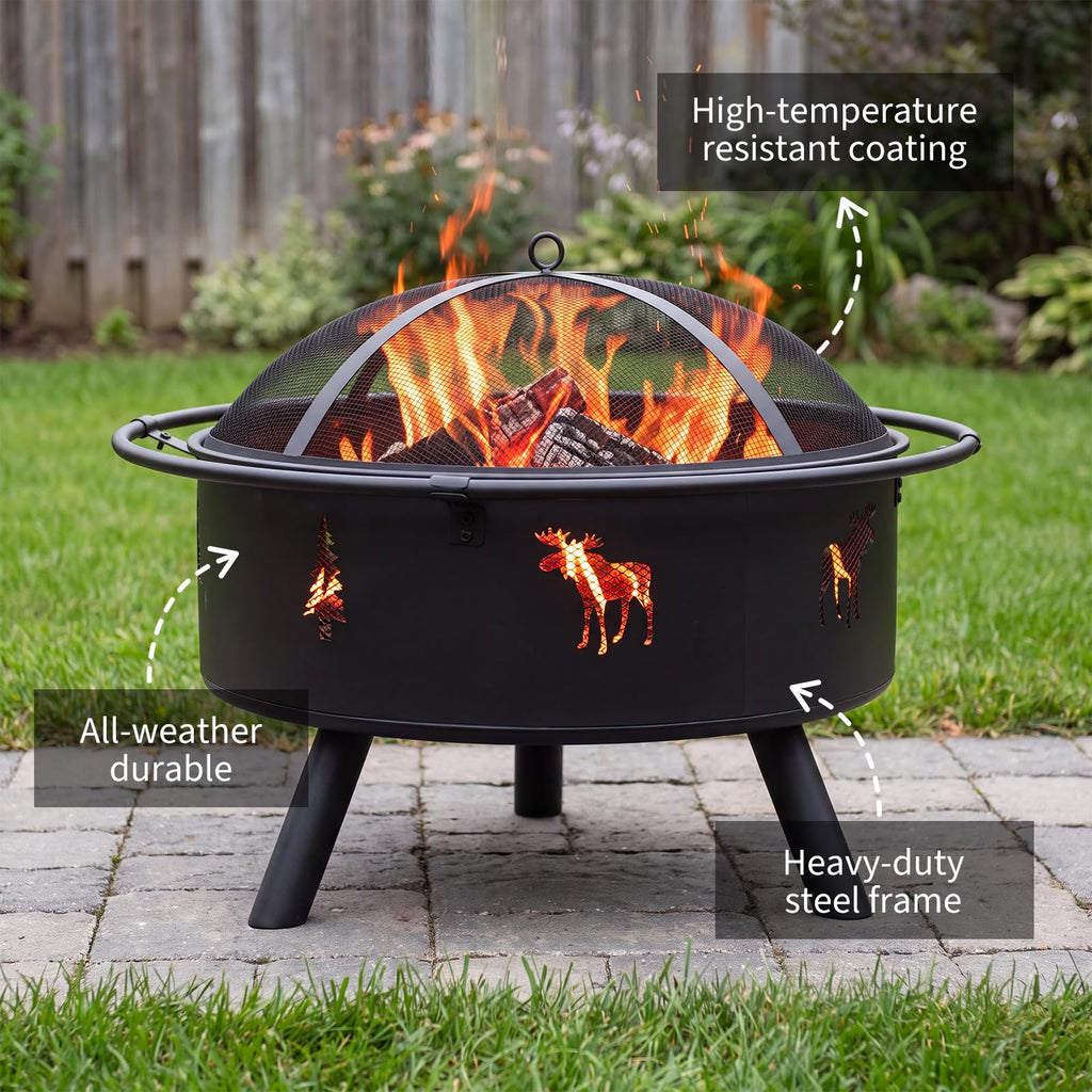 32" Round Wood Burning Fire Pit with Screen F967